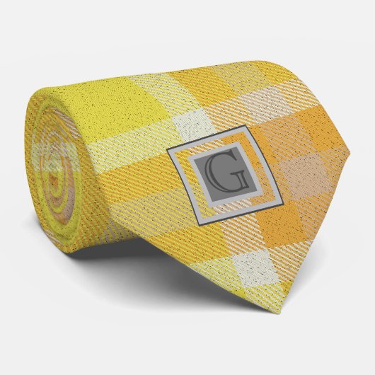 Cravate Monogramme Groomsmen Best Man Yellow Orange Tartan (Roulé)
