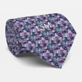 Cravate Monogramme initial floral givré violet foncé (Roulé)