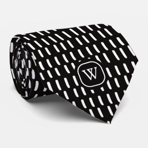 Cravate Monogramme Initial Minimal Noir Blanc Traits De Pi