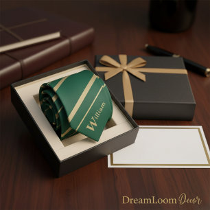 Cravate Monogramme initial personnalisé avec rayure verte 