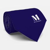 Cravate Monogramme Initiale Blason Personnalisé Bleu Marin (Roulé)