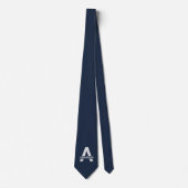 Cravate Monogramme Initiale Partagé Moderne Bleu Gris (Devant)