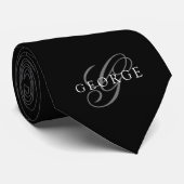 Cravate Monogramme initiale Script Noir (Roulé)