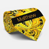 Cravate Monogramme jaune d'inspiration florale (Roulé)