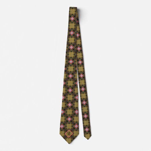 Cravate Monogramme Kaki & Coral Design Motif unique Hommes (Devant)