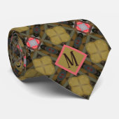 Cravate Monogramme Kaki & Coral Design Motif unique Hommes (Roulé)