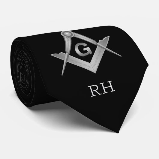 Cravate Monogramme maçonnique noir et argent classique (Roulé)