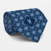 Cravate Monogramme Mandala Bleu Brillante (Roulé)