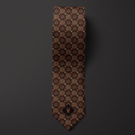 Cravate Monogramme Mandala Cuivre Orné