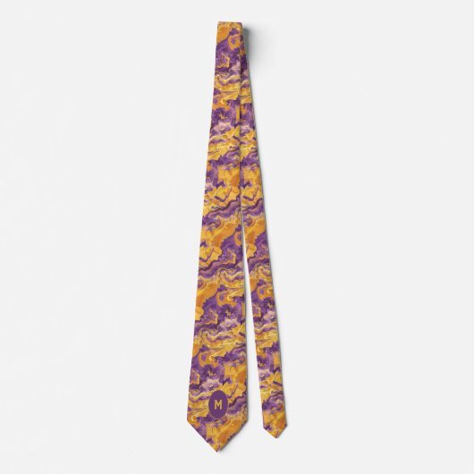 Cravate Monogramme marbré jaune et violet (Devant)