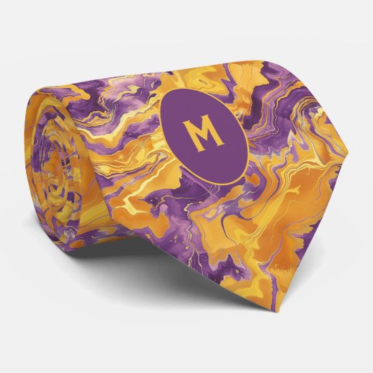 Cravate Monogramme marbré jaune et violet (Roulé)