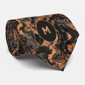 Cravate Monogramme marbré noir et cuivre (Roulé)