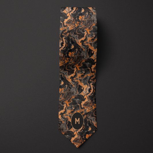 Cravate Monogramme marbré noir et cuivre