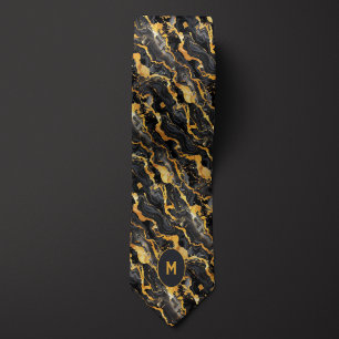 Cravate Monogramme marbré noir et or
