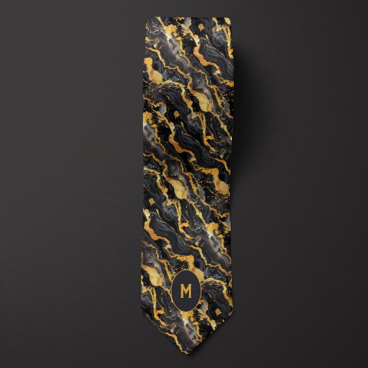 Cravate Monogramme marbré noir et or
