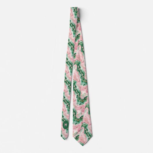 Cravate Monogramme marbré rose et vert (Dos)