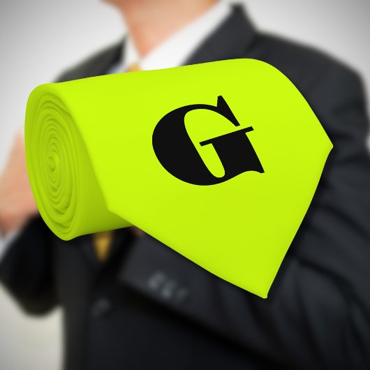 Cravate Monogramme moderne noir | Neon Lime jaune