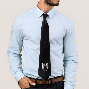Cravate Monogramme moderne simple noir et blanc