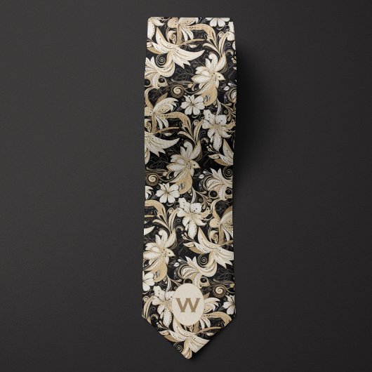 Cravate Monogramme noir, blanc et taupe