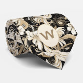 Cravate Monogramme noir, blanc et taupe (Roulé)