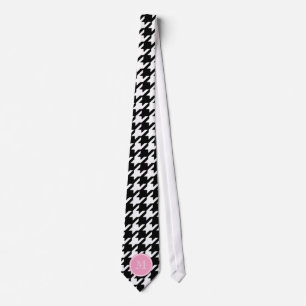Cravate Monogramme noir et blanc de rose de pied-de-poule