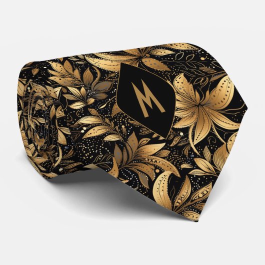 Cravate Monogramme noir et or (Roulé)
