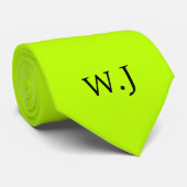 Cravate Monogramme noir vert fluorescent de néon vibrant (Roulé)
