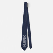 Cravate Monogramme Nom Bleu Foncé Blanc Rayures Moderne (Devant)