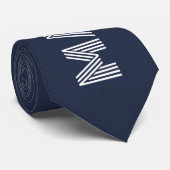 Cravate Monogramme Nom Bleu Foncé Blanc Rayures Moderne (Roulé)