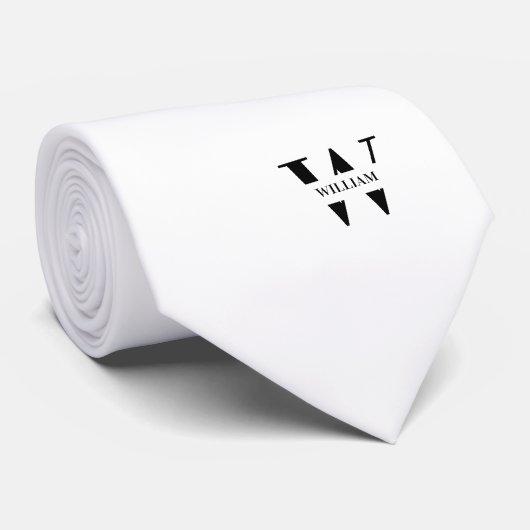Cravate Monogramme + Nom Élégant de Couleur Blanche (Roulé)