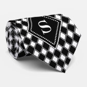 Cravate monogramme personnalisable arlequin noir et blanc (Roulé)