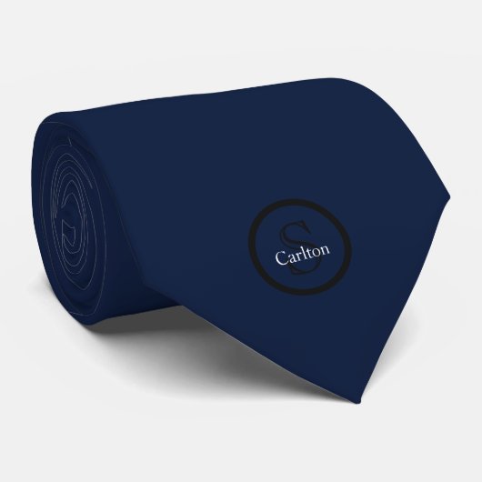 Cravate Monogramme Personnalisé Nom Navy Noir (Roulé)