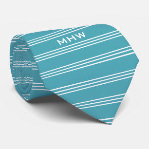 Cravate monogramme personnalisée Turquoise Stripes