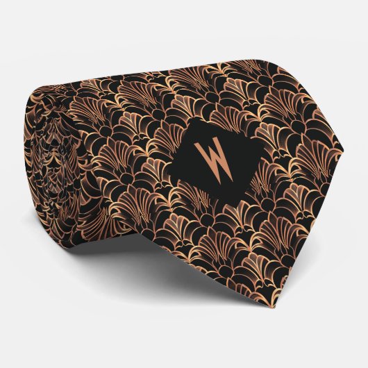 Cravate Monogramme rose or et noir Art déco (Roulé)