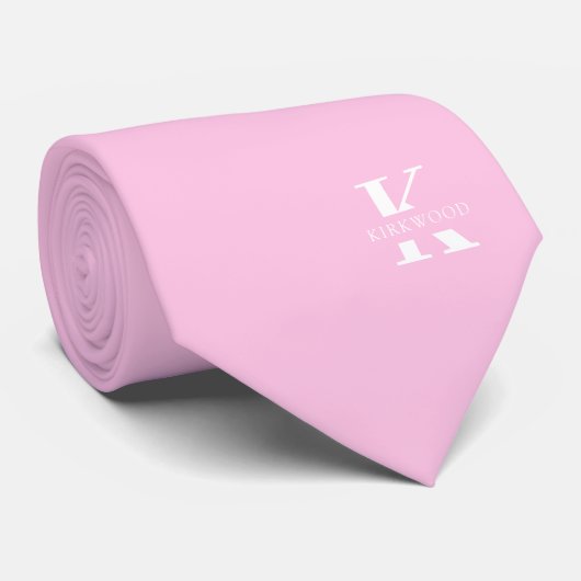 Cravate Monogramme rose vif élégant + Nom | Deux Côtés (Roulé)
