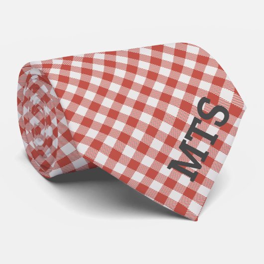 Cravate Monogrammé rouge et blanc En vichy vérifié Décontr (Roulé)