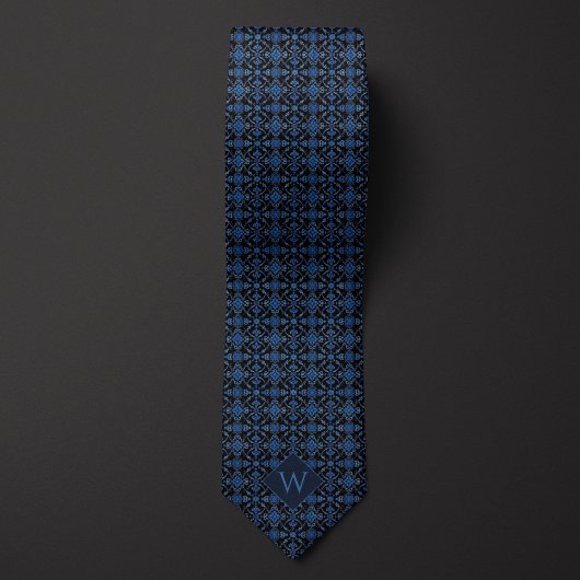 Cravate Monogramme royal bleu et noir arabe
