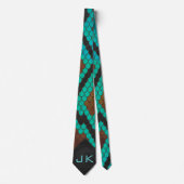 Cravate Monogramme serpent impression Brown et Turquoise (Devant)