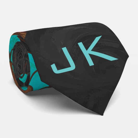 Cravate Monogramme serpent impression Brown et Turquoise (Roulé)