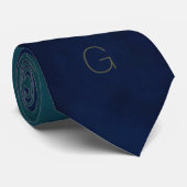 Cravate Monogramme simple bleu foncé élégant (Roulé)