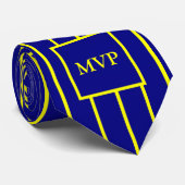 Cravate Monogramme simple bleu marine et jaune (Roulé)