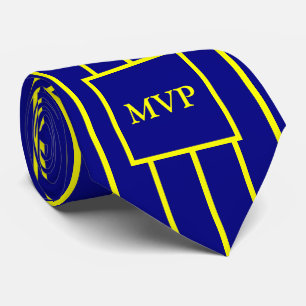 Cravate Monogramme simple bleu marine et jaune