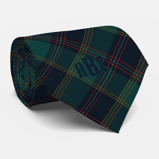 Cravate Monogramme Turquoise, bleu, rouge et or Plaid (Roulé)