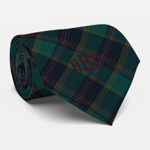 Cravate Monogramme Turquoise, bleu, rouge et or Plaid