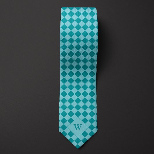 Cravate Monogramme Turquoise décontracté À damiers