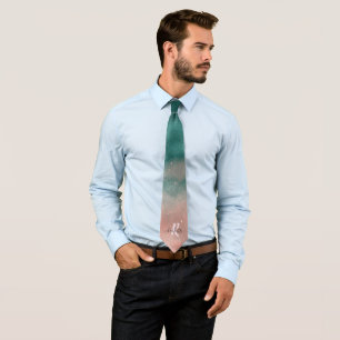 Cravate Monogramme Turquoise et doux Pink Ombre Foil