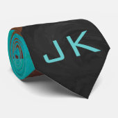 Cravate Monogramme Vache Impression Brown et Turquoise (Roulé)