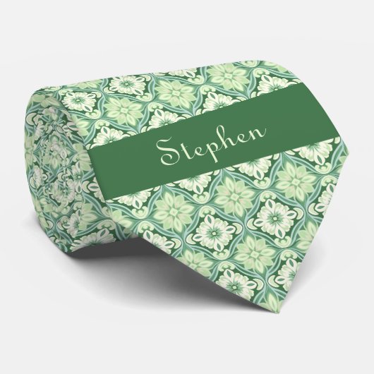 Cravate Monogramme végétal vert (Roulé)