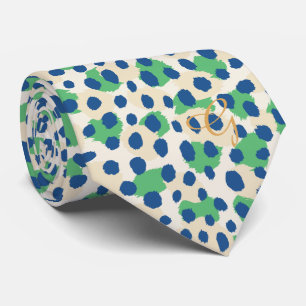 Cravate Monogramme vert-bleu coloré chic d'impression de