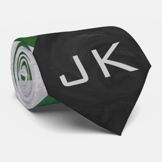 Cravate Monogramme vert et blanc de vache (Roulé)